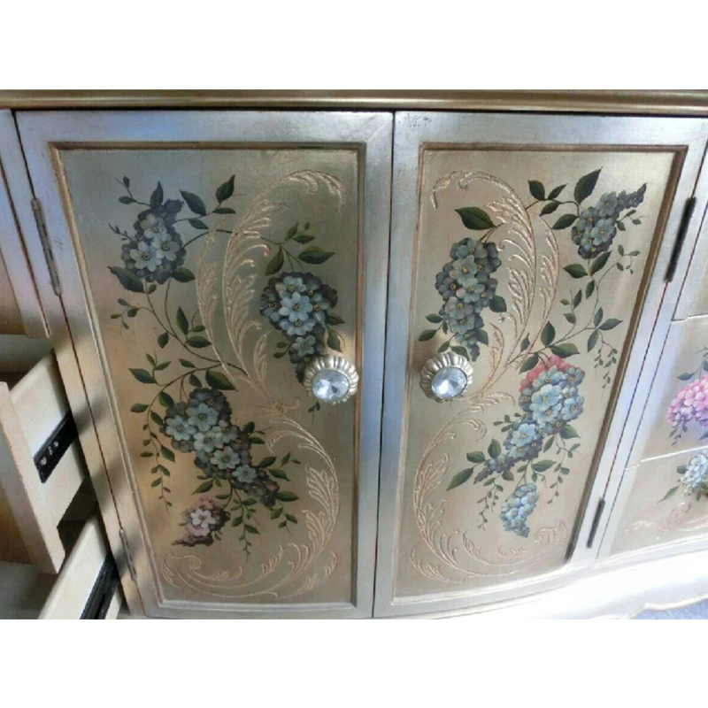 Hand Painted Paillette Carved Vintage Pattern 1.6 M Entrance Cabinet Bedroom Foyer