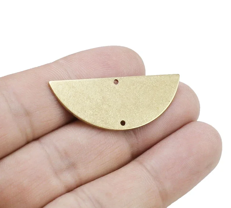 10pcs Half Round Connector, Semi Circle Charms, Jewelry Making, Half Moon Charm, Raw Brass Findings, 39.3x15.5mm -R2787