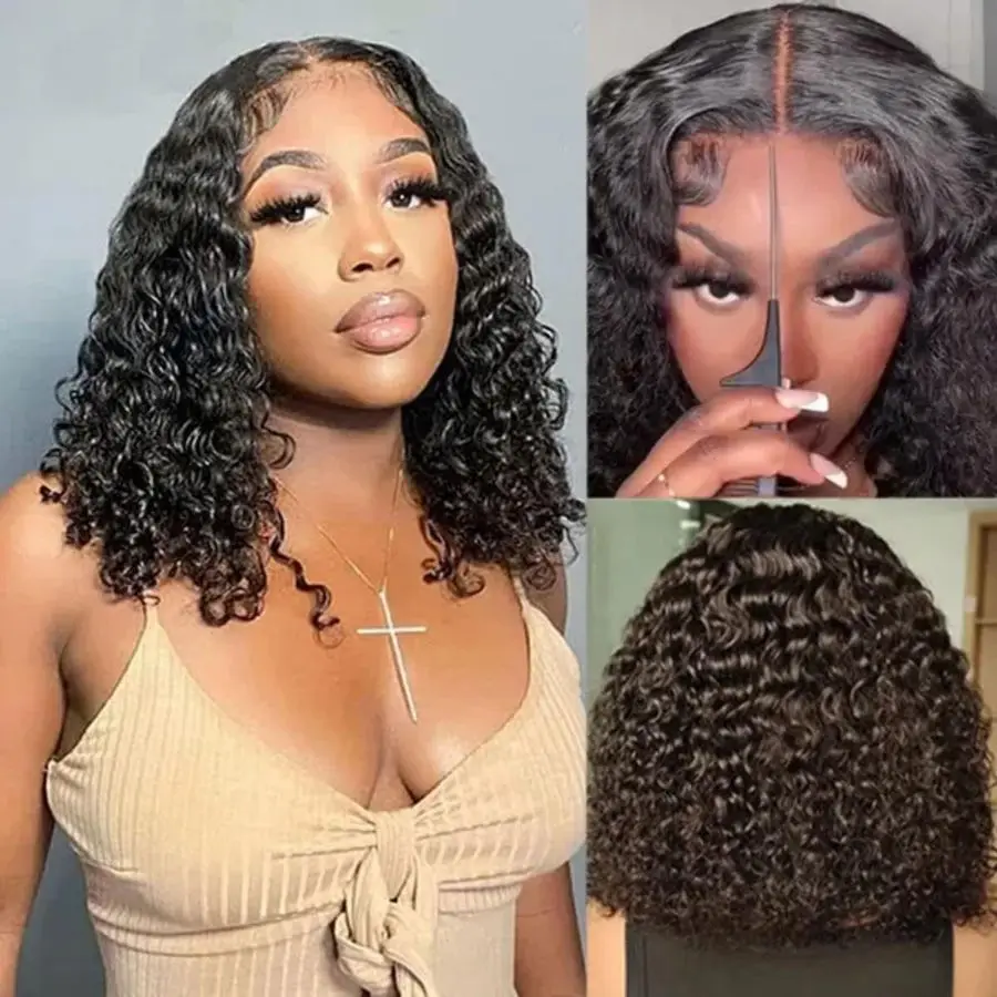 

Wear and Go Glueless Wigs Bob Wigs Human Hair Pre Plucked Water Wave Lace Front Wigs Human Hair Upgraded No Glue Transparent Lac