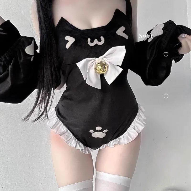 

Cosplay Jumpsuit Japanese Cute Velvet Neck-mounted Sweet Hottie Girl Sets Rompers Women Clothing Y2k Playsuit Summer Bodysuit