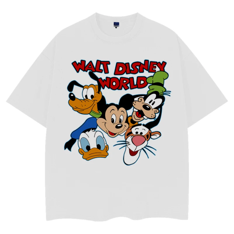 Koszulka z krótkim rękawem Disney, komiks, kreskówka, nadruk, modna marka, retro, amerykańska, męska i damska, luźny krój.