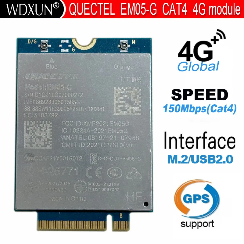 Quectel M.2 EM05-G โมดูล Cat4 4G LTE สำหรับ FDD-LTE ทั่วโลก/TDD-LTD B1 B2 B3 B4 B5 B7 B28 B8 B66 B14 B18 B19 B20