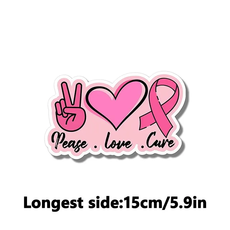 

1pc Pea Love Pink Heart Peace Sign Ribbon Waterproof Sticker For Car Laptop Helmet Decor