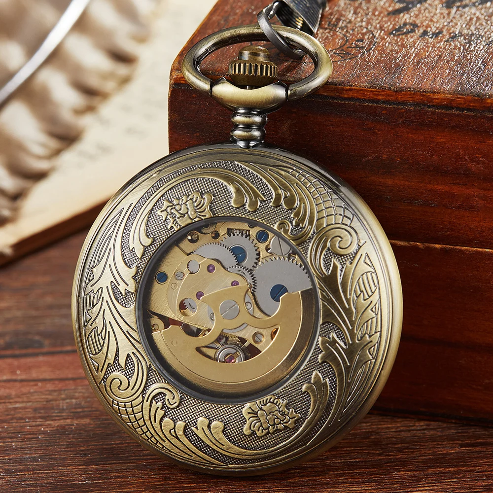 Reloj de bolsillo mecánico Vintage para hombre y mujer, pulsera con esfera romana hueca, Steampunk, creativo, collar de regalo, cadenas Fob