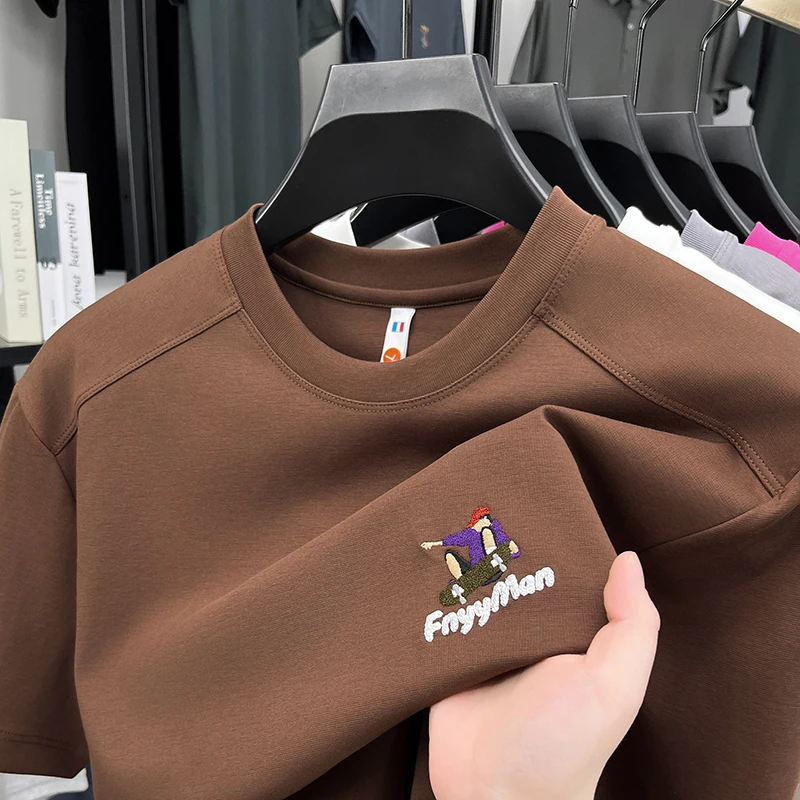 

Man High-End Short-Sleeved T-Shirt Summer New Round Neck Embroidered Style Pullover Tops Ventilate Fashion Leisure Mens Clothing