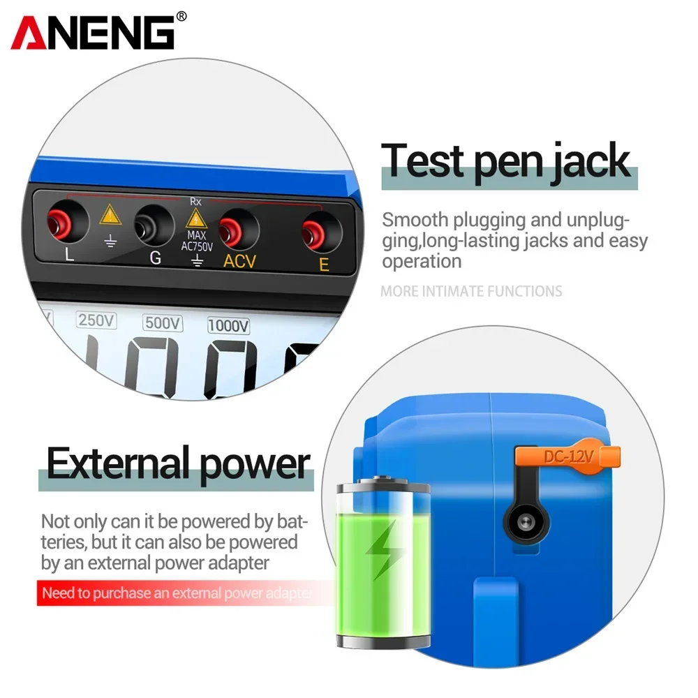Imagem -04 - Blue Cor hd Resistência Medidores Ohmmeter Tester Teste de Resistência Isolamento Ohmer Medidor Medidores Ferramentas 0.1 mo a 2000 Mhz Aneng-mh10