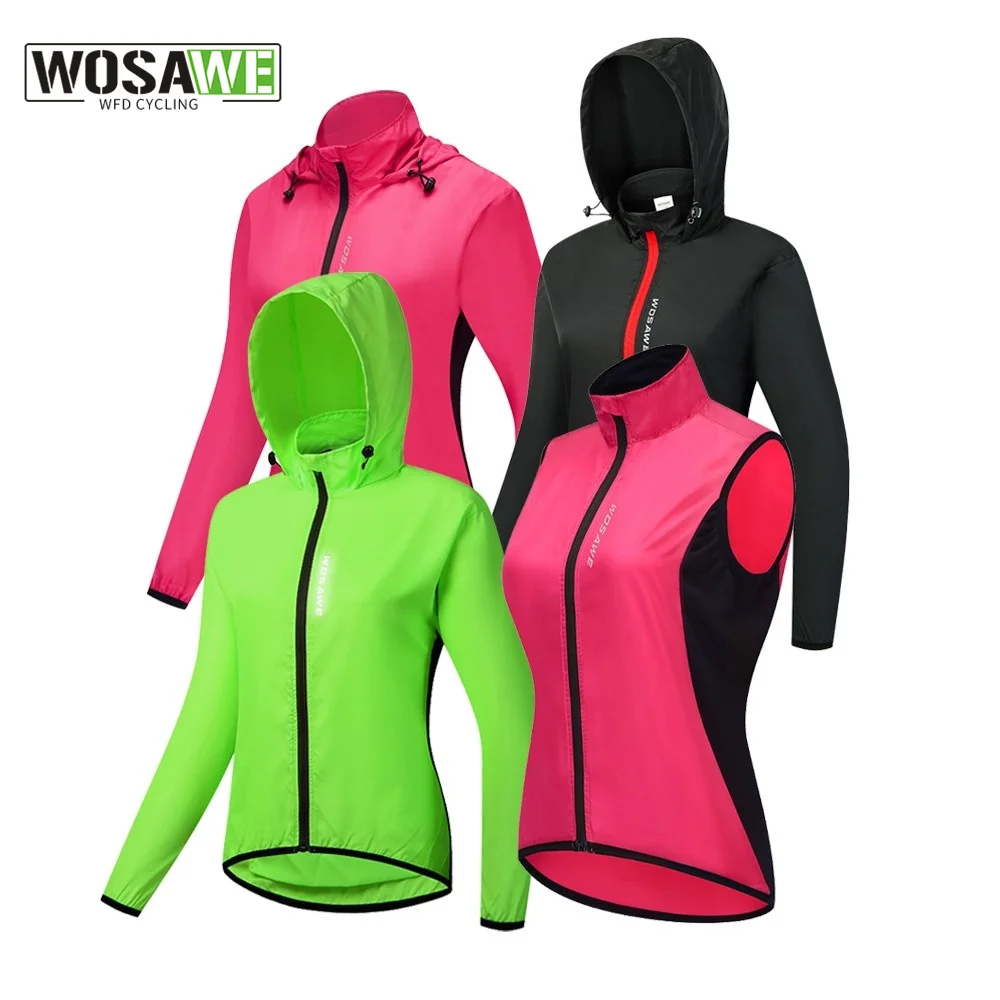 WOSAWE Women Cycling Jacket Hooded Windproof Sleeveless Jacket Reflective Vest Downhill Moutain Bike Jacket Ciclismo Sportswear