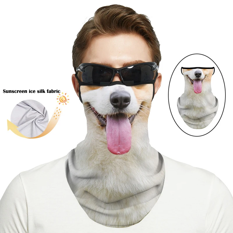 1pc 3D Cat Dog Cute Animal Balaclava Motorcycle Hat Summer lce Silk Breathable Bandana Cycling Running Face Mask Cover Scarf image 6