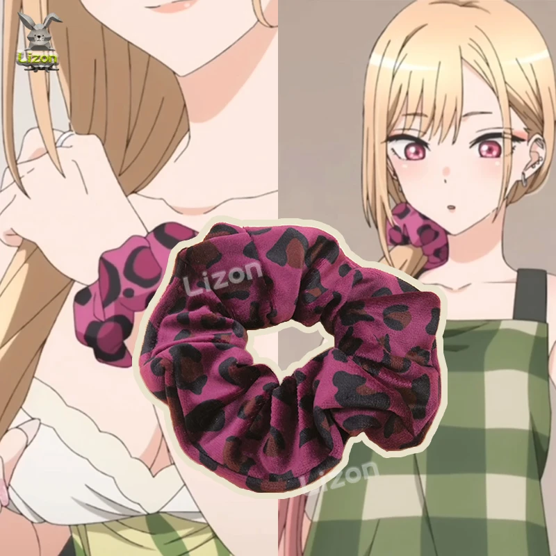 Anime My Dress-Up Darling Marin Kitagawa Cosplay Costume Leopard Print Hair Rope Hair Ring Suede Hair Accessories