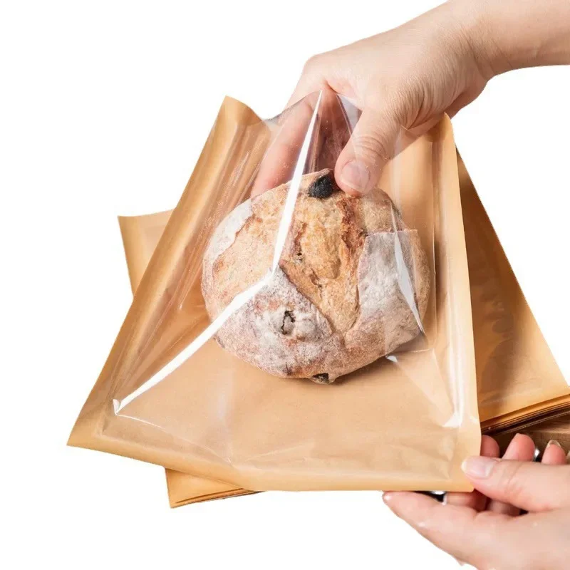 50/100 قطعة أكياس الخبز أكياس الورق المقاومة للزيت نخب الكرواسون الحلويات المنزل المطبخ مخبز المتاح التعبئة والتغليف البني والأبيض #3