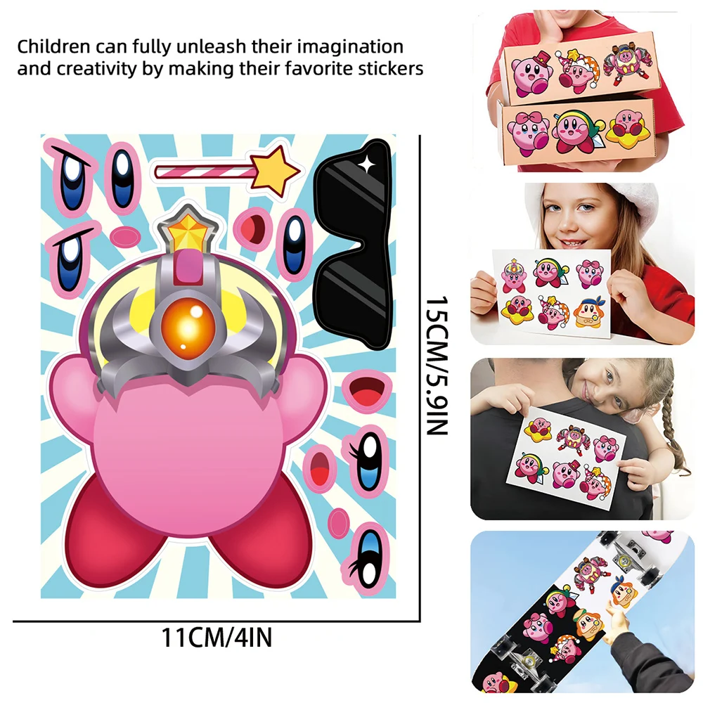 8/16 fogli Kawaii Kirby Puzzle adesivi per bambini fai da te Crea un viso decalcomanie Divertente cartone animato assemblare puzzle giocattolo per regali di compleanno per bambini