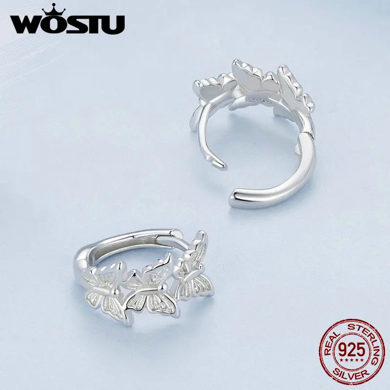 WOSTU-pendientes de plata de ley 925 para mujer, aros de mariposa, conjunto de la serie Animal, accesorios de moda, regalo, joyería fina de 9mm