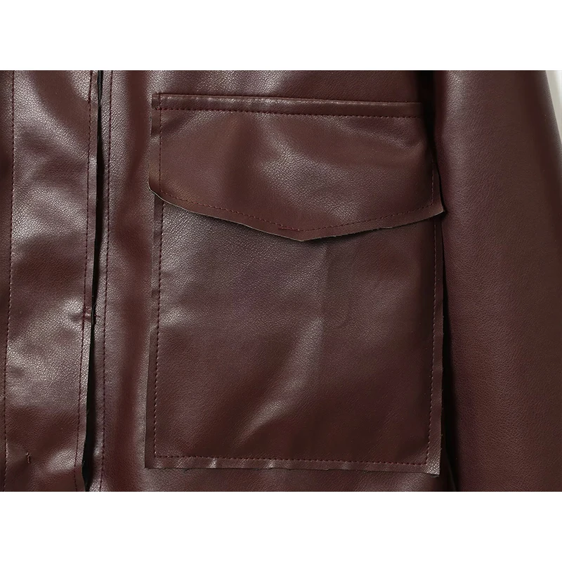 TFMLN Herbst Neue Leder Jacke Für Frauen 2025, Mode Taschen Oberbekleidung Revers Pu Mäntel Winter Streetwear Damen Tops Frauen