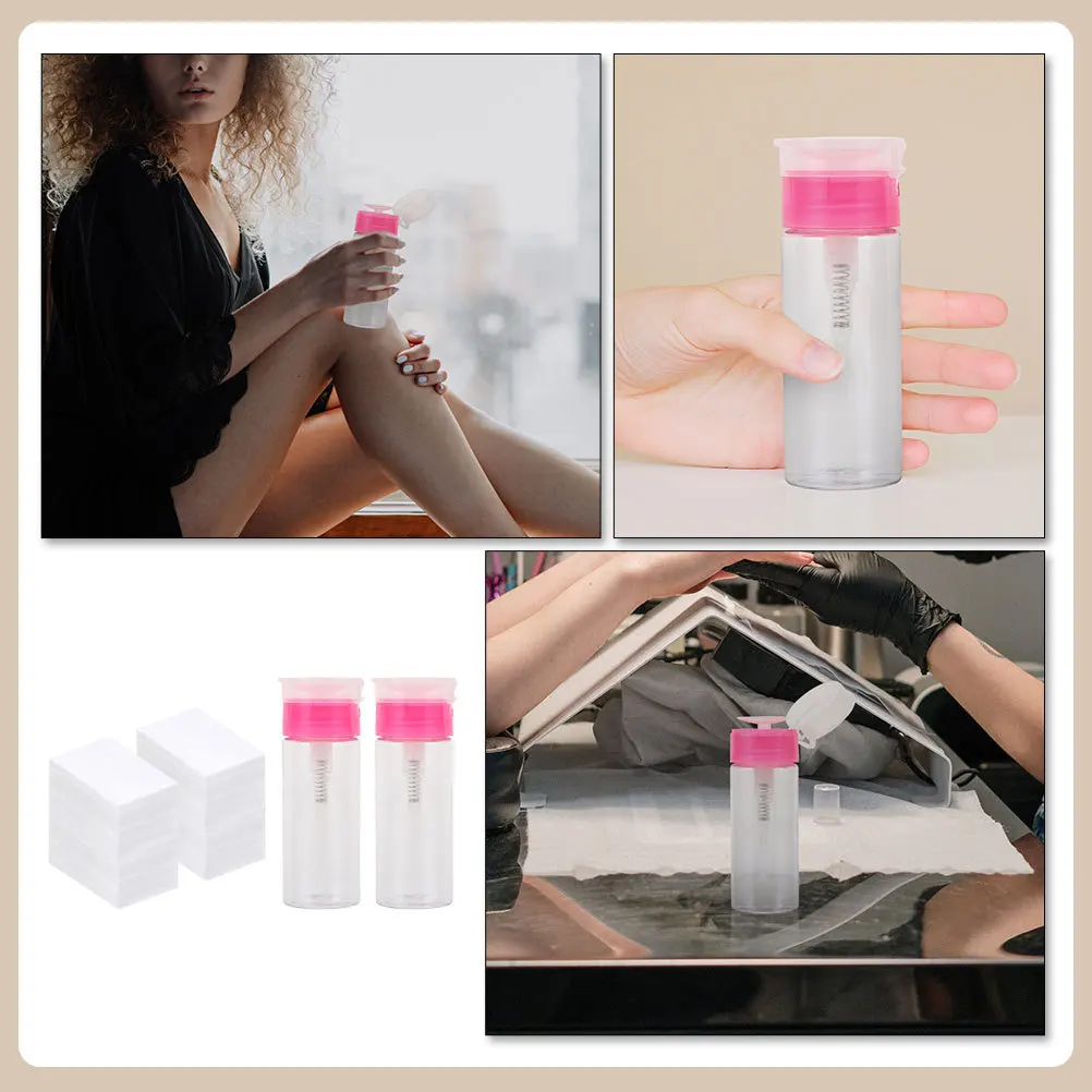 1Set Nail Polish Remover Set Wide Mouth Empty Bottles Press Pump Nail Polish Remover Pads Convenient Liquid Dispenser Portable