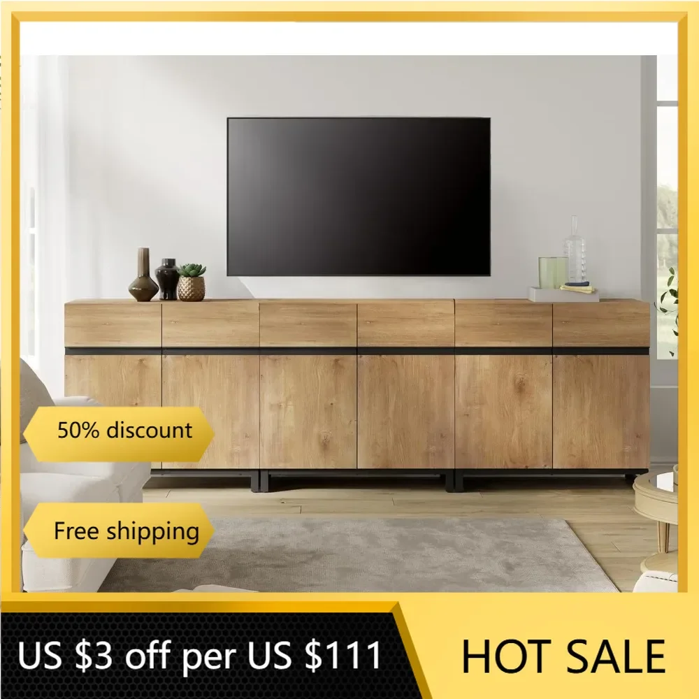 Modern TV Stand for TVs up to 110 inch, 3 in 1 Wood Entertainment Center TV Console Table with Adjustable Shelves