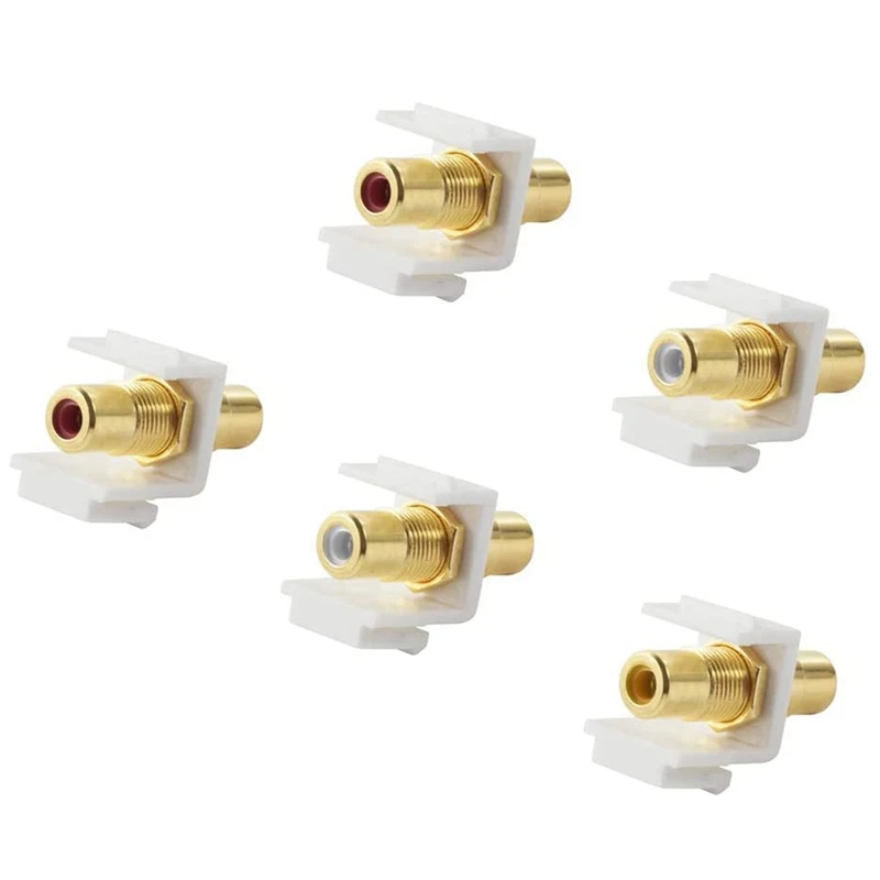 5-Pack RCA Keystone Jack Insert Connector Socket Female Snap in Adapter Port Gold Plated Inline Coupler for Wall Plate