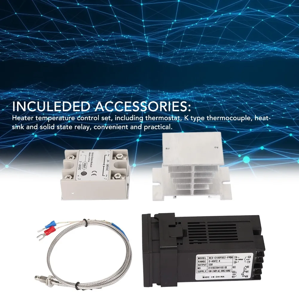 1 Set 100-240V Temperature Control Set Type K Thermocouple Stainless Steel Probe Temperature Controller 25A Waterproof Rustproof