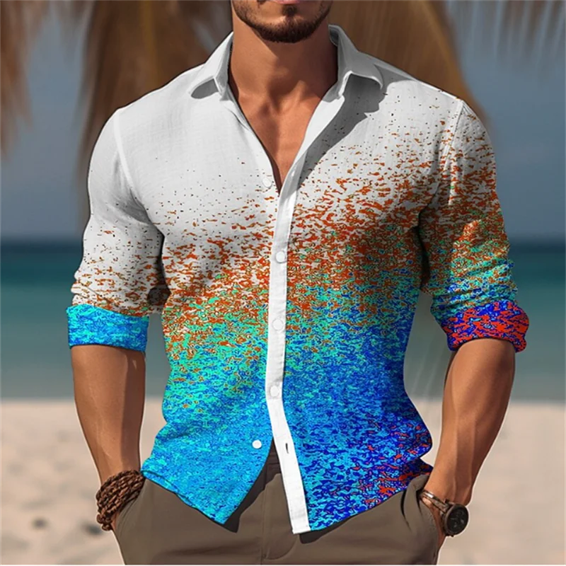 2025 Men's T-shirt Suit Button Shirt half Splicing Trend New Geometric Flower Clear Pattern  Soft And Comfortable Shirt Clothing