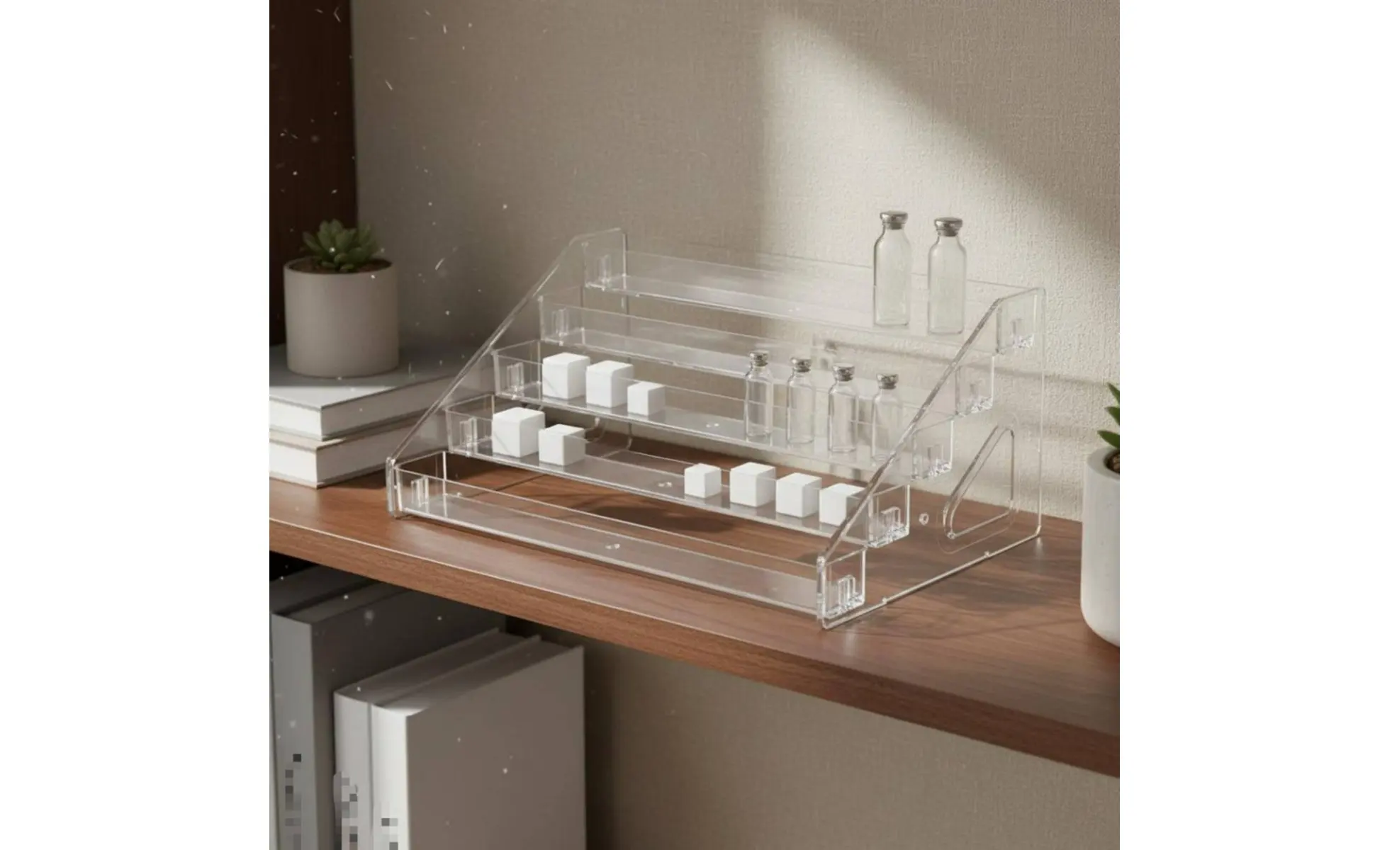 Clear Staircase Display Shelf Multi Use Tiered Figurine Display Rack Slanted Acrylic Organizer Easy to View Retail Fixture