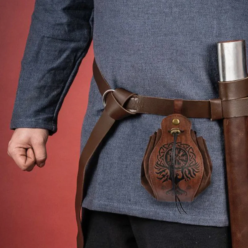 Medieval Vintage Money Pouch Bag Waist Ring Belt Costume Accessory Parts For Men Women Viking Leather Drawstring Bag Coin Purse