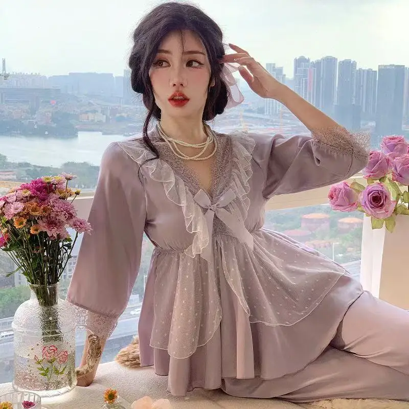 New Pajamas Women's Popular Pajamas Cool Seven-quarter Sleeves Popular Thin Loungewear Two-piece Suit Comfortable and Breathable