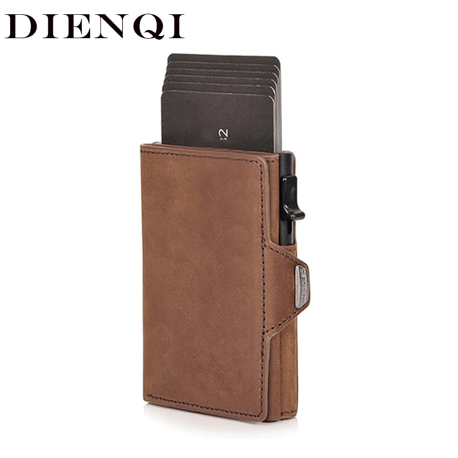 

Genuin Leather Rfid Credit Card Holder Men Wallets Slim Thin Coin Pocket Bank Cardholder Minimalist Wallet Metal Case Male Purse