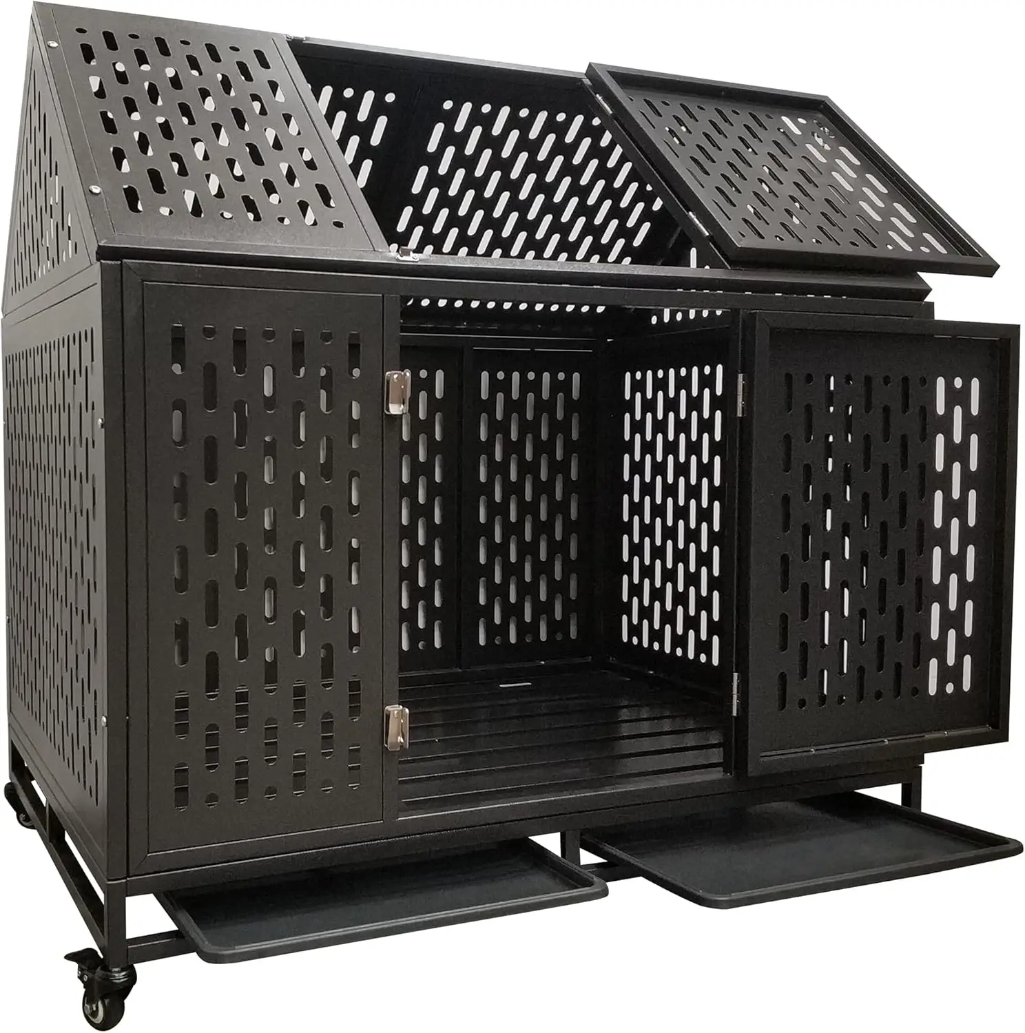 Heavy Duty Dog Crate Cage Kennel, Roof Large Strong Metal Playpen for Large Medium Dogs with Four Sturdy Locks  pet house