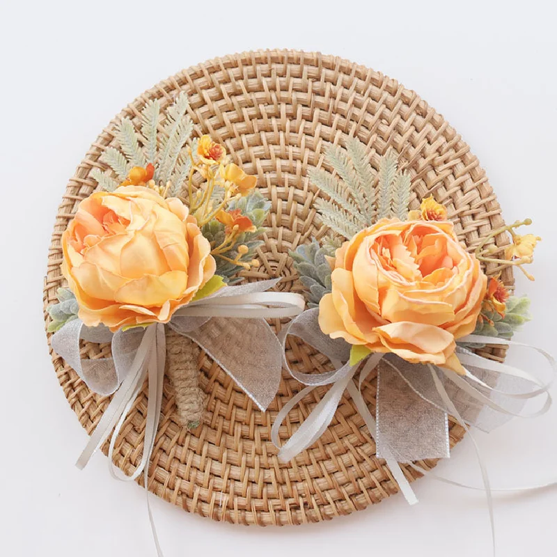 Simulation de fleurs orange jaune pour mariage, fournitures de mariage, réunion d'affaires, ouverture des invités, fleurs de buste, fleurs à main, 2414