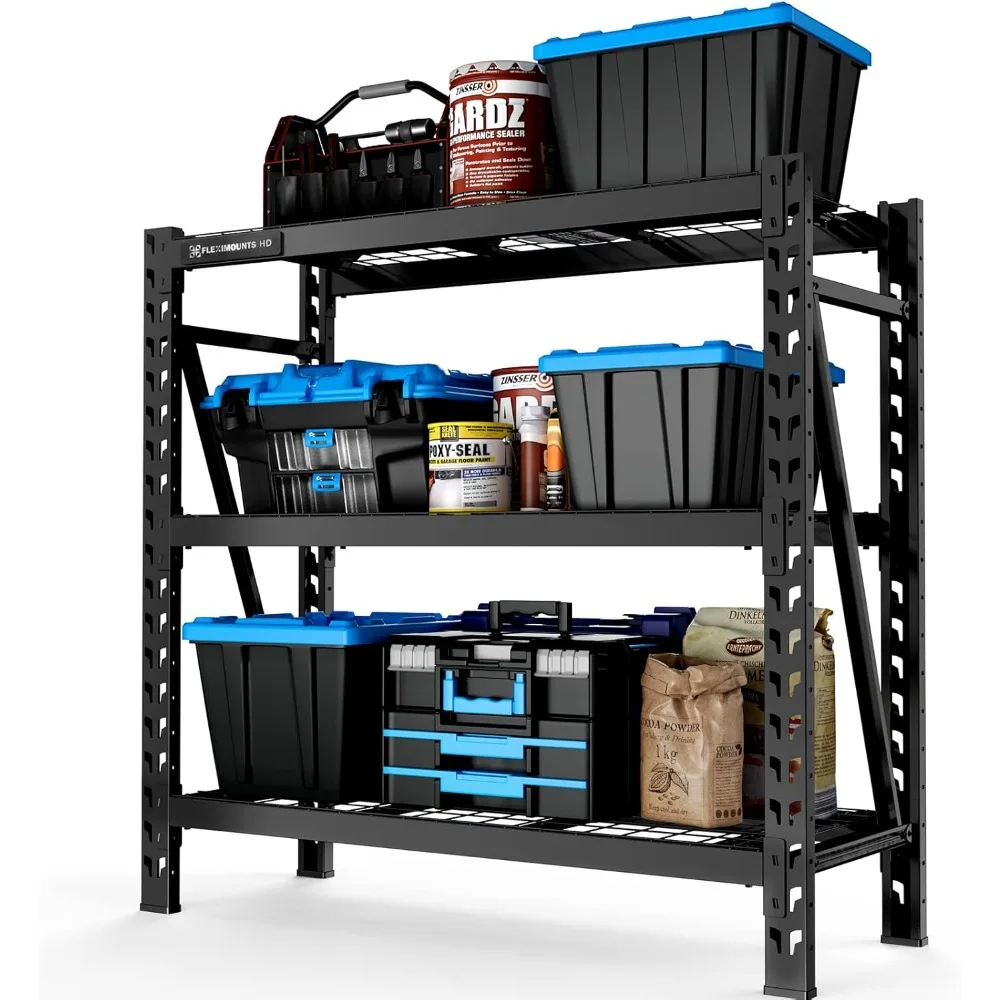 

Garage Shelving, 3Tier Heavy Duty Adjustable Shelf, 4650 lbs Weight Capacity Storage Rack, 4 Feet Tall Industrial Metal Shelving