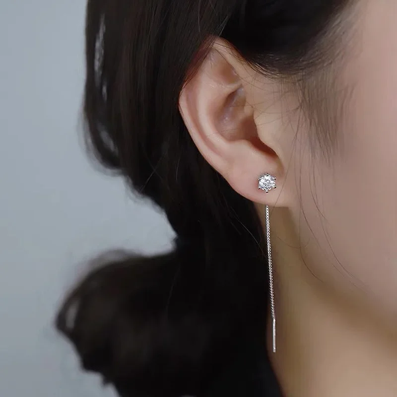 Feotur anting berlian Moissanite 1CT untuk wanita S925 lapis perak murni dengan anting jatuh rumbai emas putih perhiasan pernikahan