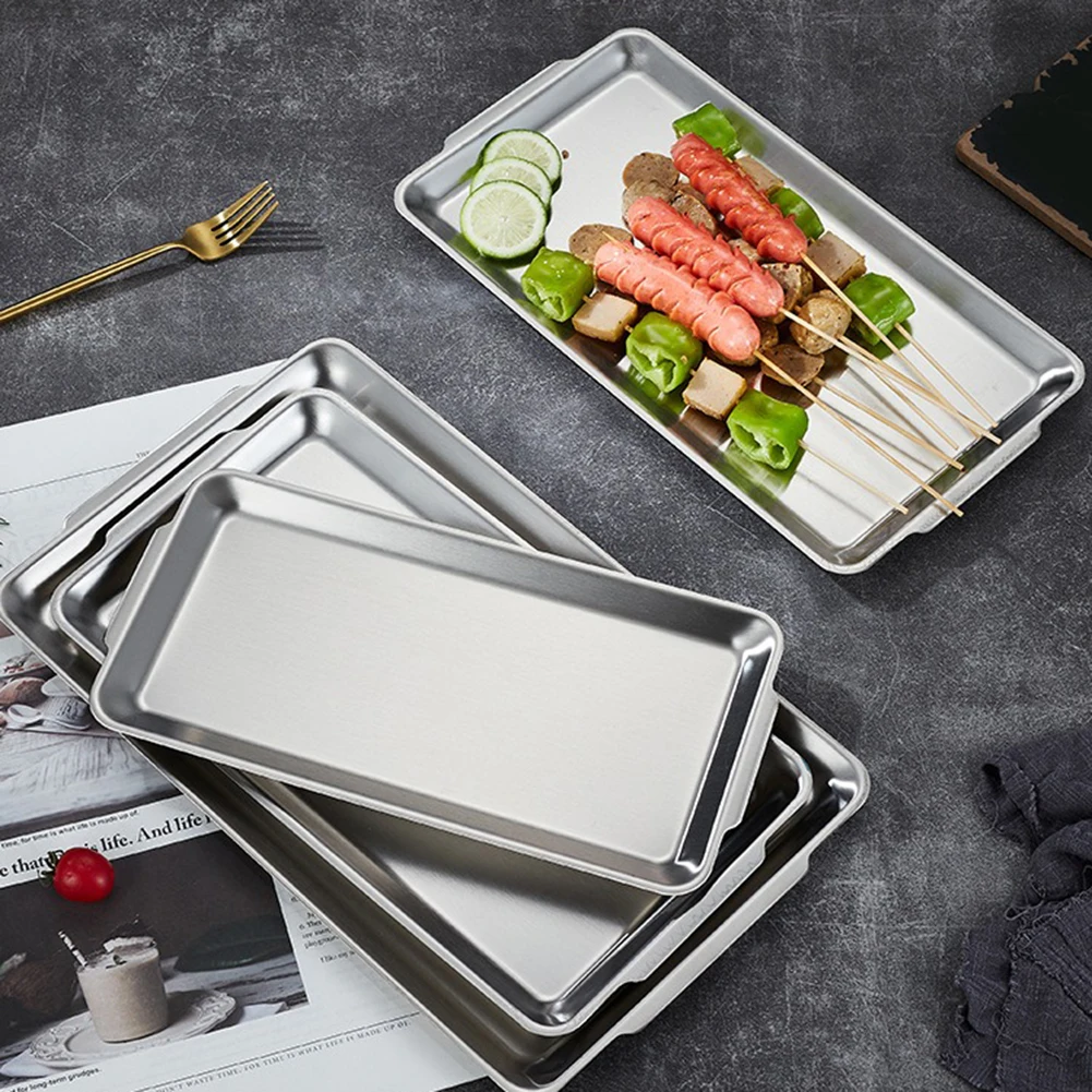 Food Storage Trays Stainless Steel Rounded Edge Design Food Storage Tray For BBQs Pastries Fruits 24*14cm Tray