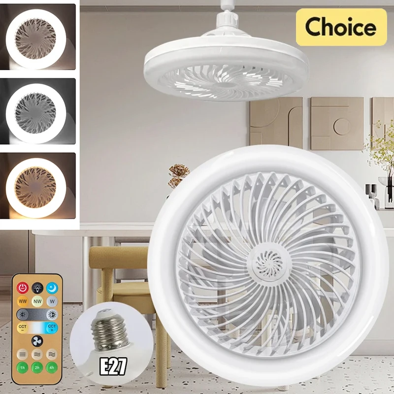 

Silent Ceiling Fan Cooling Fan with LED Light Remote Control Dimmable Lighting For Bedroom and Living Room E27 Converter Base