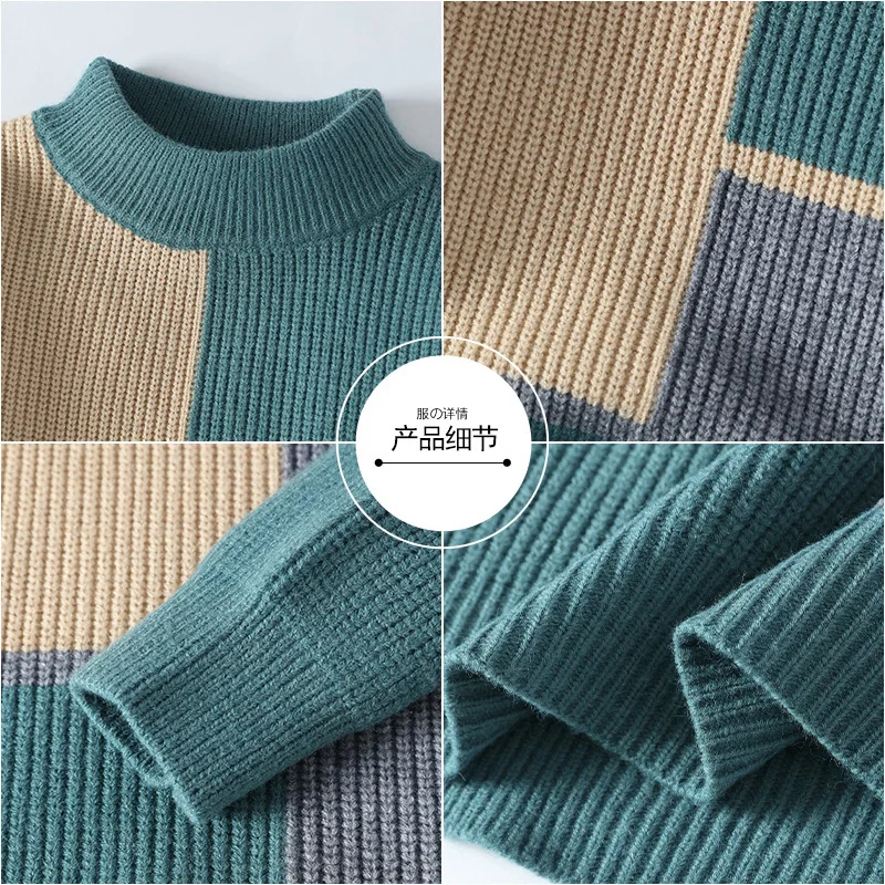 GIOIOMen's Sweater, 2025Spring NOVO pulôver de malha com gola redonda e combinação de cores, pulôver inferior, moda masculina