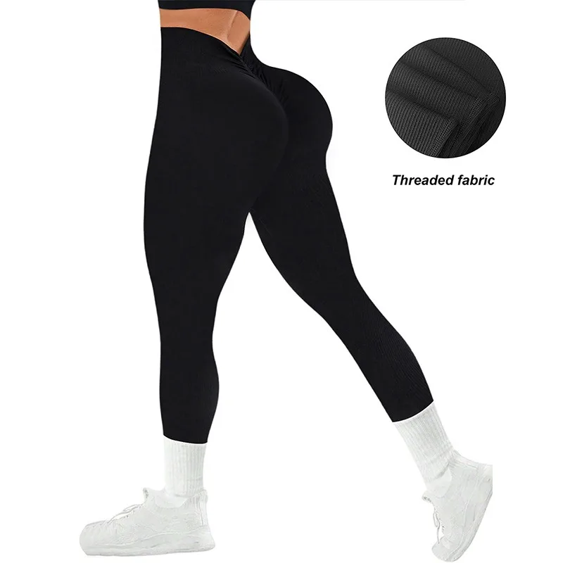 V-Back High Waisted Yoga Leggings Seamless Knit Tights for Women Quick Dry Butt Lifting Fashion Slim High Elastic Leggings