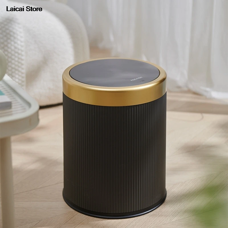 

Modern Double Layered Trash Bin with Press Top Lid, White and Black, Bathroom, Office and Bedroom
