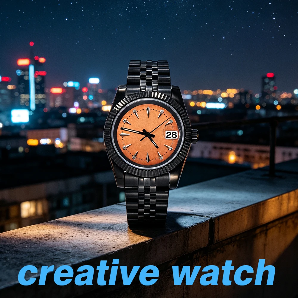 

New 36mm 39mm Stainless Steel NH35A Mechanical Watch for Men Cocktail Dial Date Window Cyclop Steel Bracelet for watch man