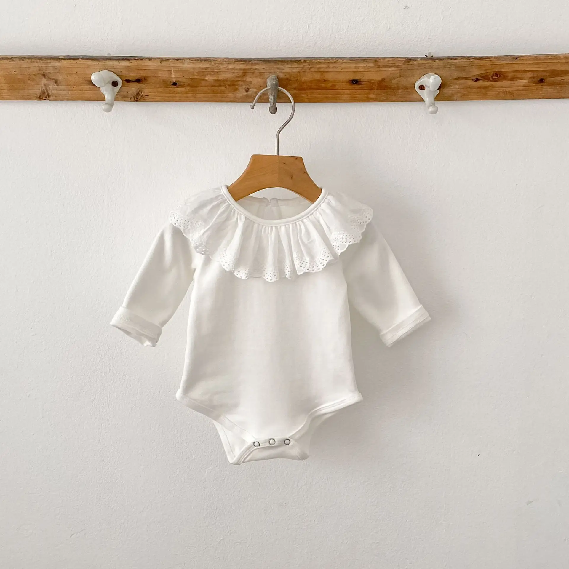 0-24M Herbst Baby Mädchen Romper Baby Mädchen Kleidung Kleinkind Neue Mädchen Spitze Kragen Strampler Baumwolle Weiß Infant baby Mädchen Overall – Detail 1