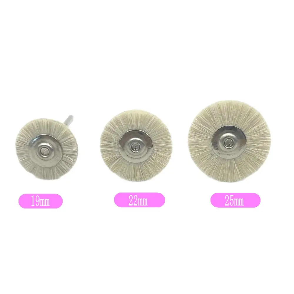 10Pcs/Bag Polishing Brush Wheel Dental Lab Materials Soft White Goat Hair Rotary Tools Low Speed Buff 2.35mm Shank