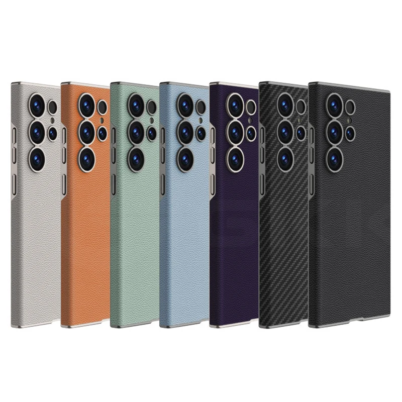 オリジナルケースサムスンギャラクシー S25 S24 超湾曲無地レザーすべて込みエッジハードカバーギャラクシー S25 ウルトラケース