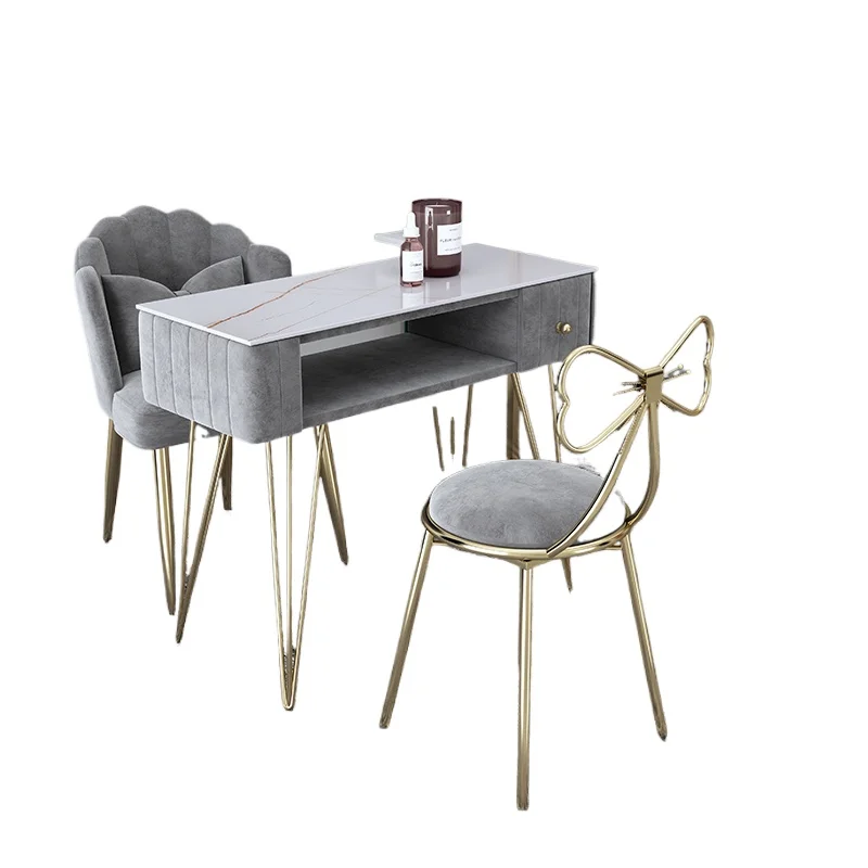 엔터테인먼트 수납 네일 테이블 의자 세트 리셉션 그레이 네일 데스크 아트 북유럽 럭셔리 인체공학적 테이블 매니큐어 트렌디 가구