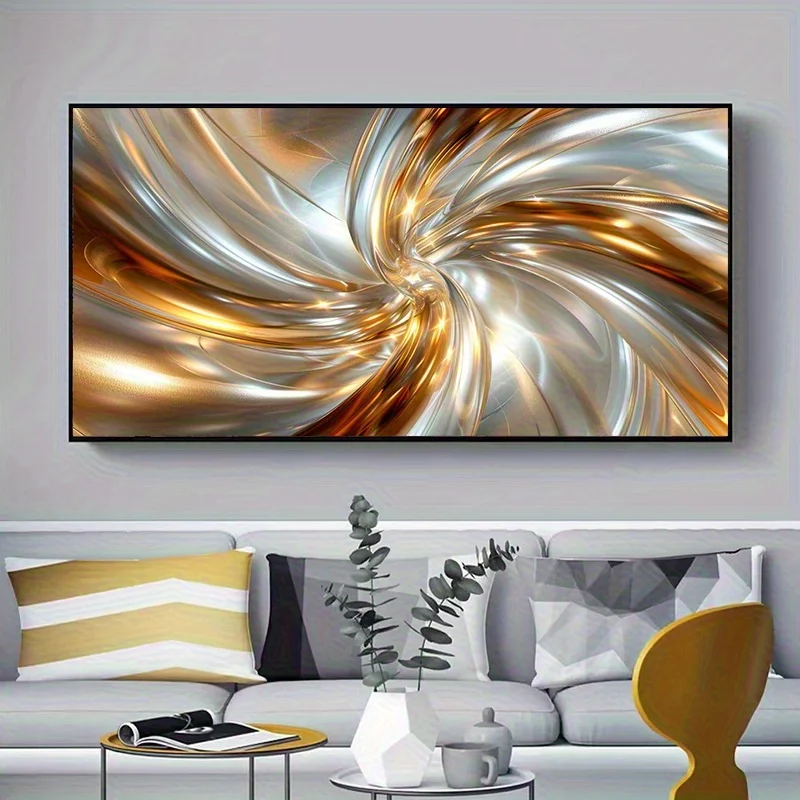 Large-sized frameless canvas paintings,Modern Abstract Golden Silver Swirls Art Poster Prints Nordic Style Canvas Painting Wall