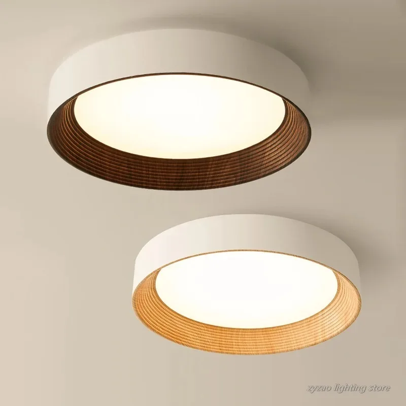 Nordic Round Wood Grain Texture LED Ceiling Lamp Chandelier Living Room Dining Room Balcony Bedroom Lamp Home Decor Lighting