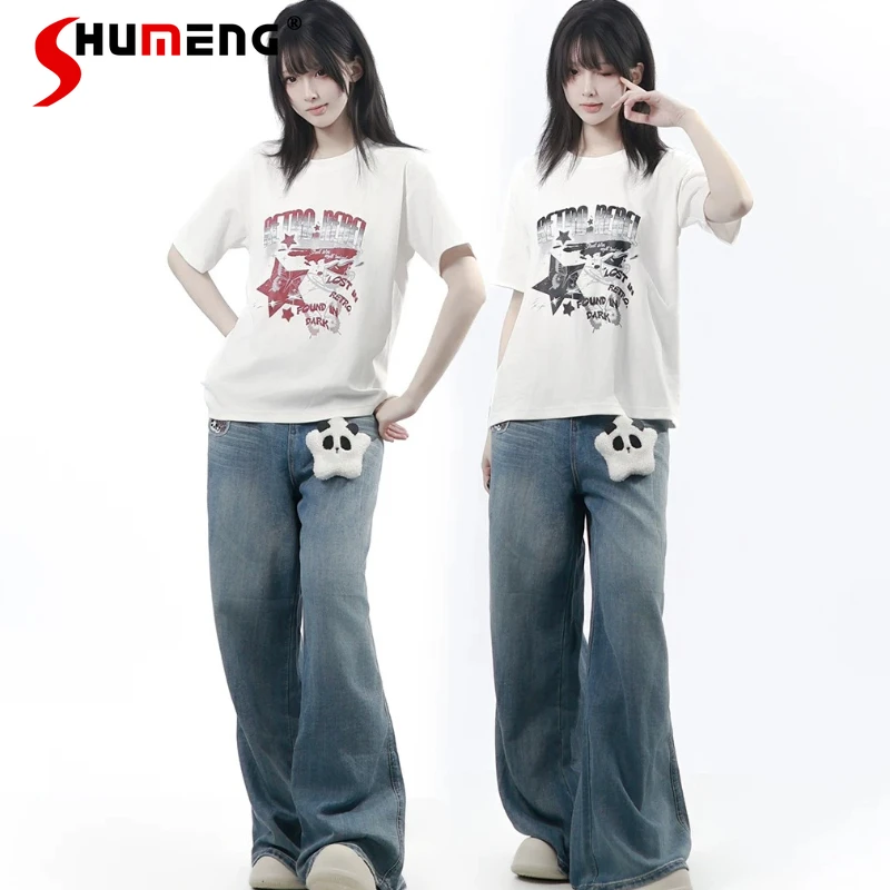 

American Streetwear Casual Printed Double-sided Cool Summer T-shirt Women's Short Sleeves O-neck Top Tees Pullover Y2k Clothes