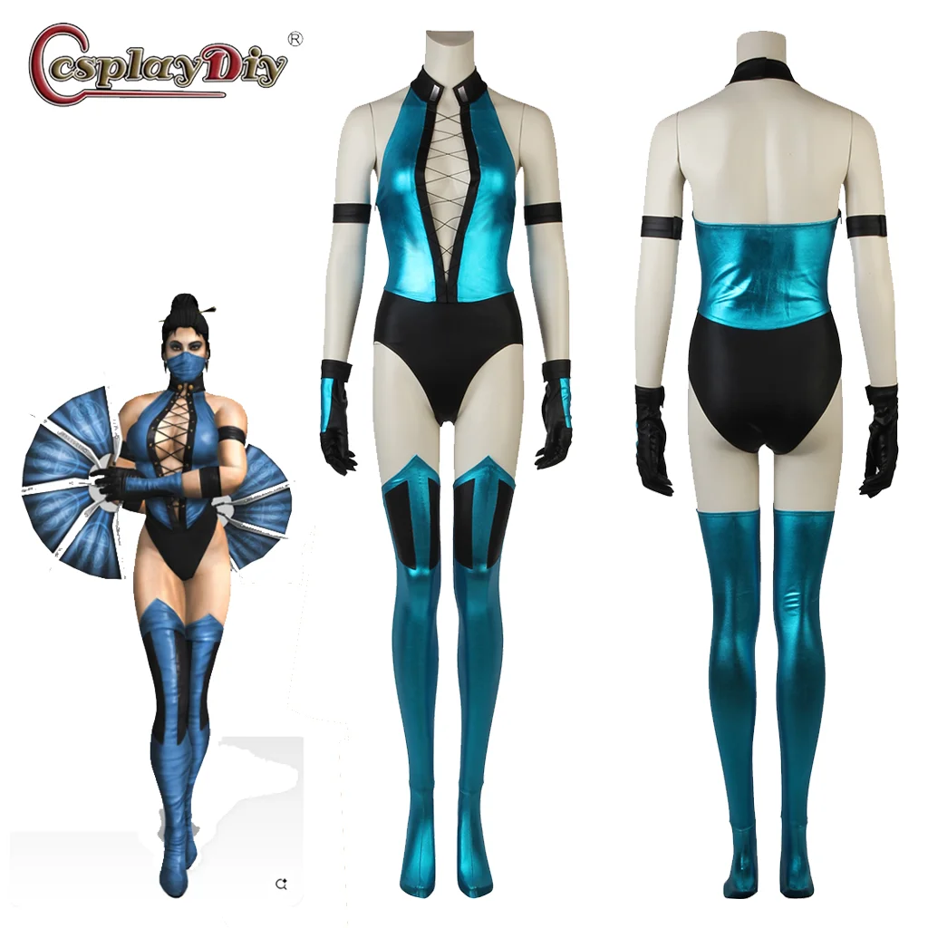 Juego Mortal Kombat X Kitana Cosplay Kitana medias sexis batalla combate mujeres traje azul adulto traje completo Halloween carnaval
