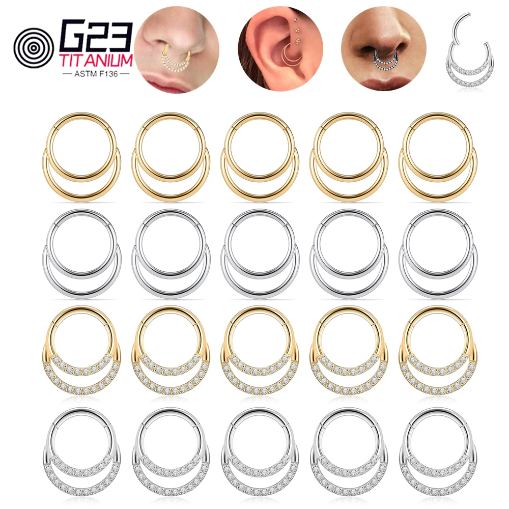 10pcs Real Nose Ring F136 Piercing Titanium Ear Septum Hoops Clicker Daith Tragus Cartilage Helix Round Earring Body Jewelry