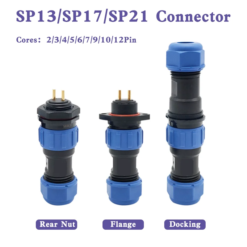 SP13/SP17/SP21 Waterproof IP68 Aviation Plug Male Female Socket Back Nut Docking Electric Panel Install 2/3/4/5/6/7/9/10/12Pin