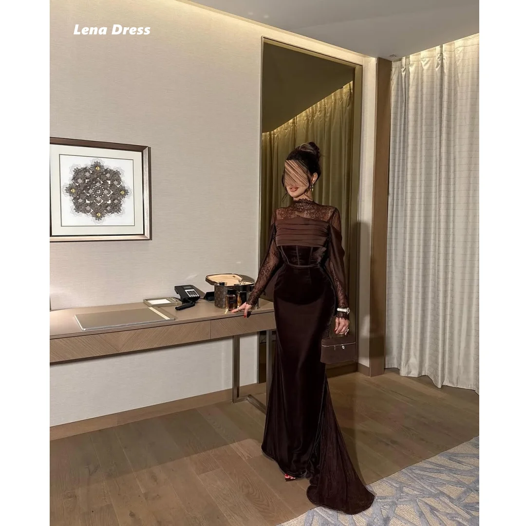 

Lena Fish Tail Elegant Chic Woman Evening Dress for Elegant Party Brown Round Neck Customized Luxury Women's Evening Dresses