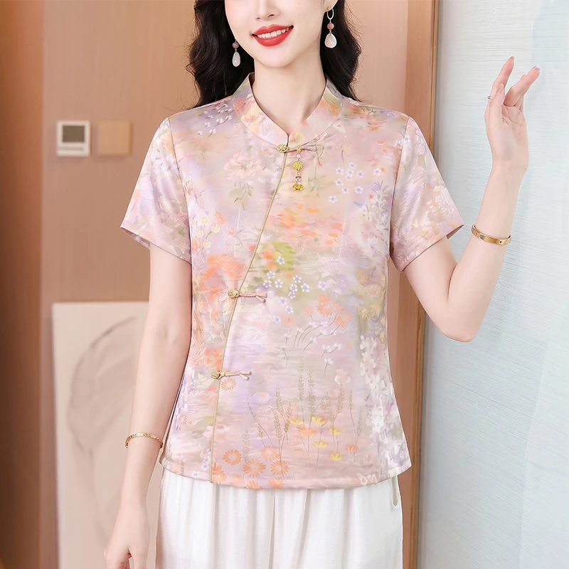 

Lightweight Loose Women's Summer 2026 Short Sleeve Base Shirt Lazy Style Top Thin Material Artistic Commute Style Clothing