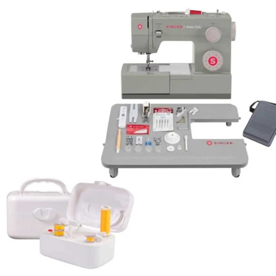 

4452 Heavy Duty Sewing Machine Bundle with Extension Table Bobbin Winder 110 Stitches Strong Motor LED Light 1-Step Butt