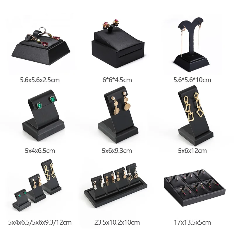 

High quality black leather earring display stand Exhibitor jewelry counter window showcase ear stud organizer rack